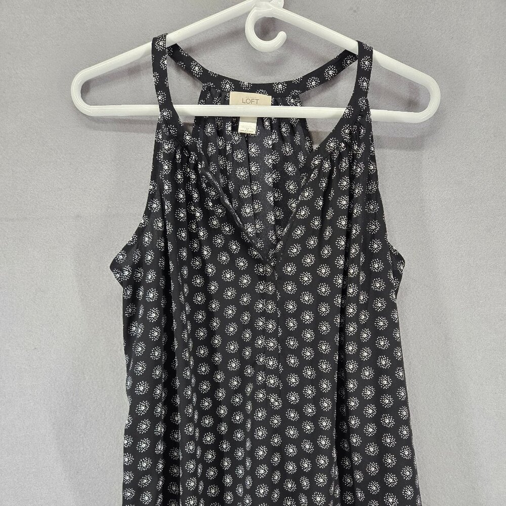 Loft Women's Racerback Dress Tank Top, Black/White Starburst Design, Medium